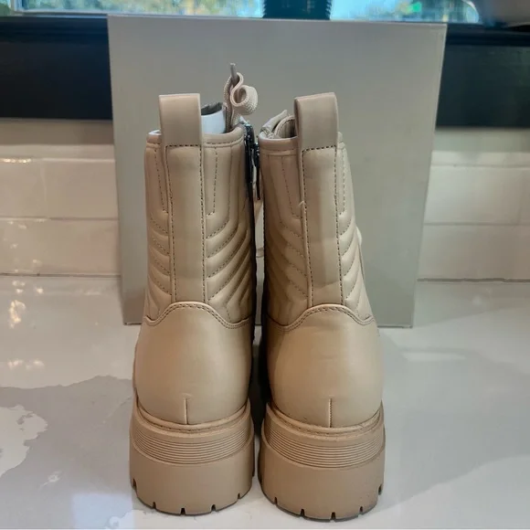 Marc Fisher Pierce Quilted Faux Leather Pierce Light Natural Combat Boot Sz 10 - Picture 6 of 14